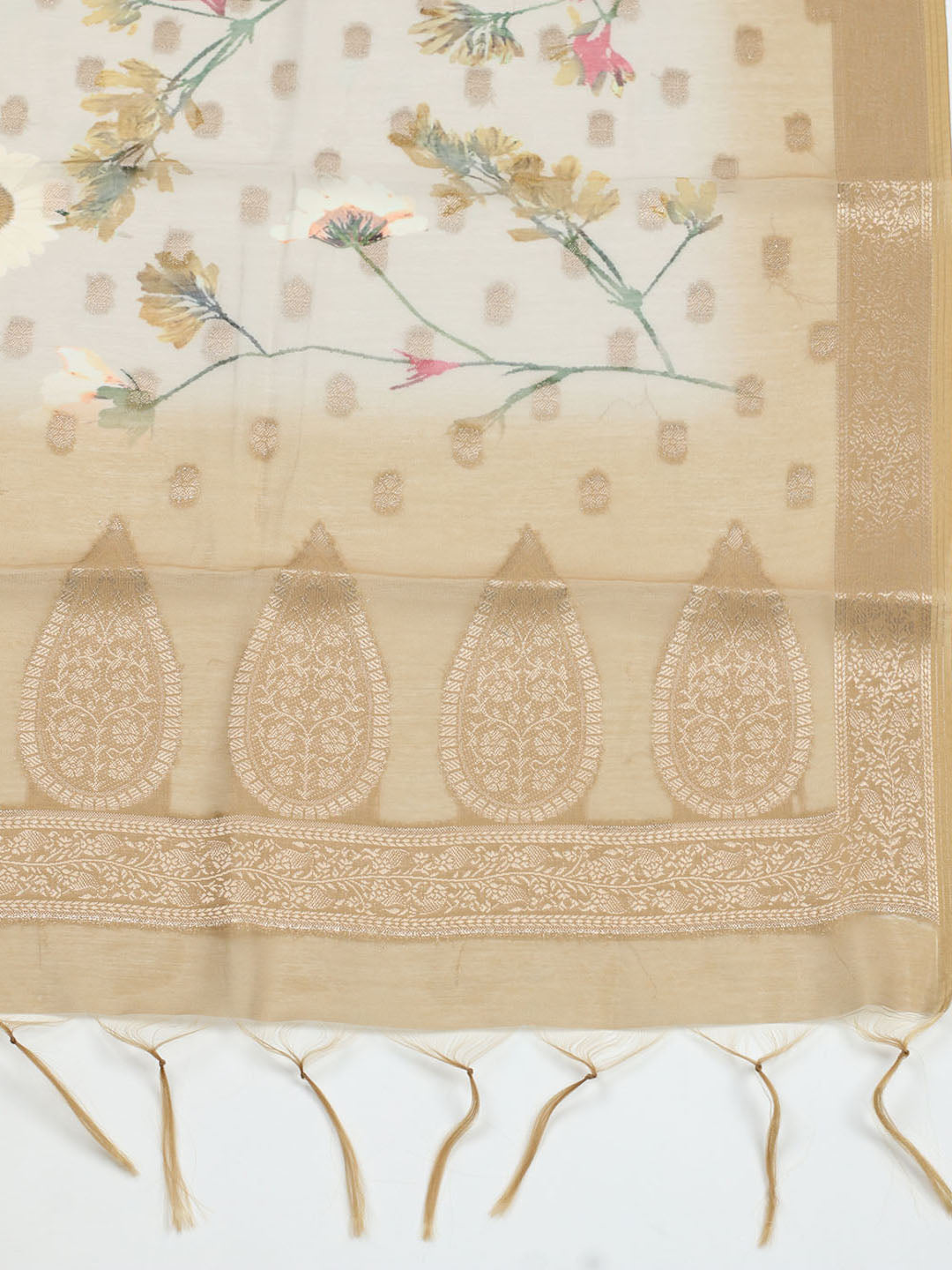 Embroidered Chanderi Unstitched Suit With Pant &amp; Dupatta