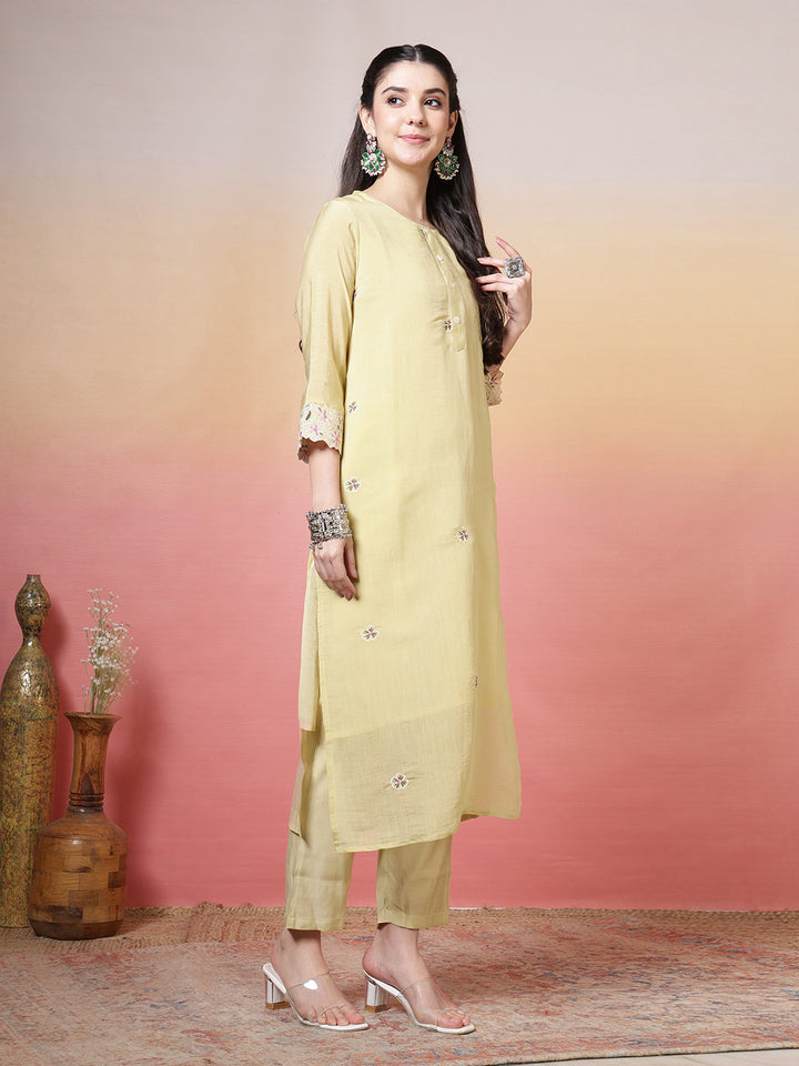Plain Cotton Kurta With Pant &amp; Dupatta