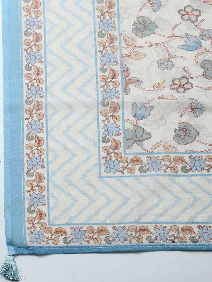 Printed Cotton Blend Unstitched Suit With Pant &amp; Dupatta