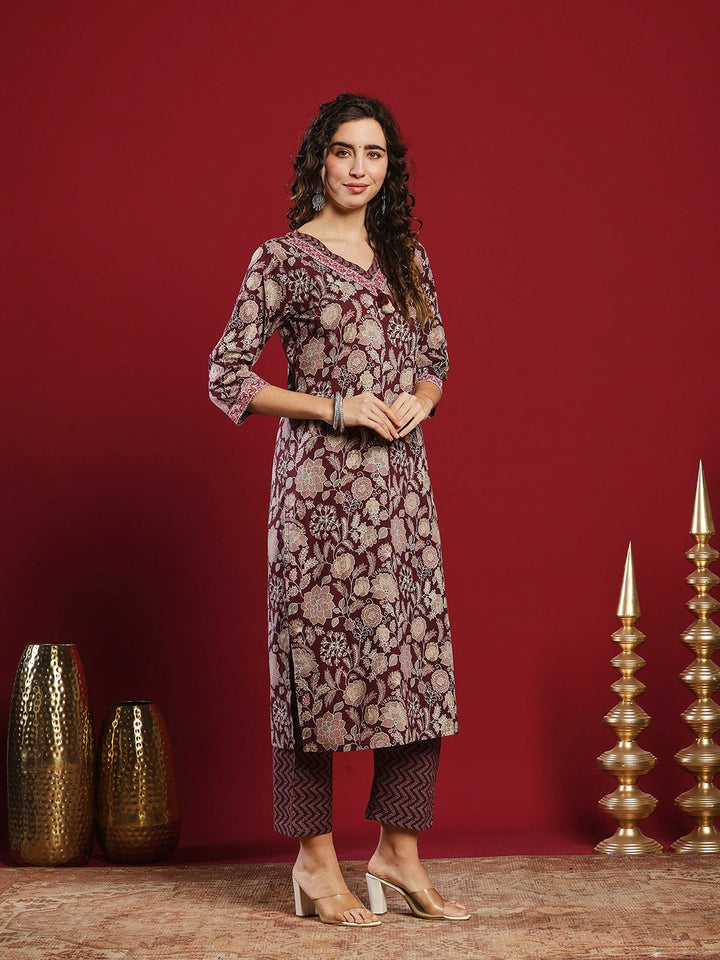 Printed Cotton Kurta With Pant &amp; Dupatta