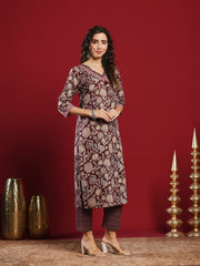 Printed Cotton Kurta With Pant & Dupatta