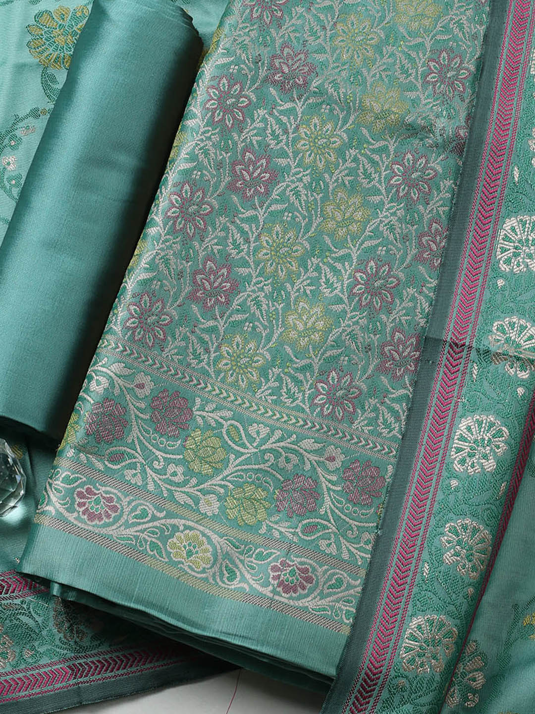 Woven Design Chanderi Unstitched Suit With Pant &amp; Dupatta
