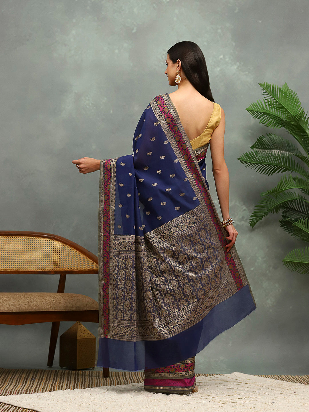 Resham Embroidered Cotton Blend Woven Saree