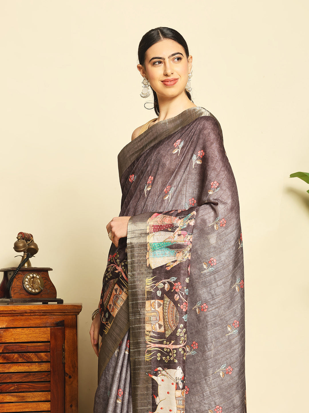 Digital Printed Tussar Saree