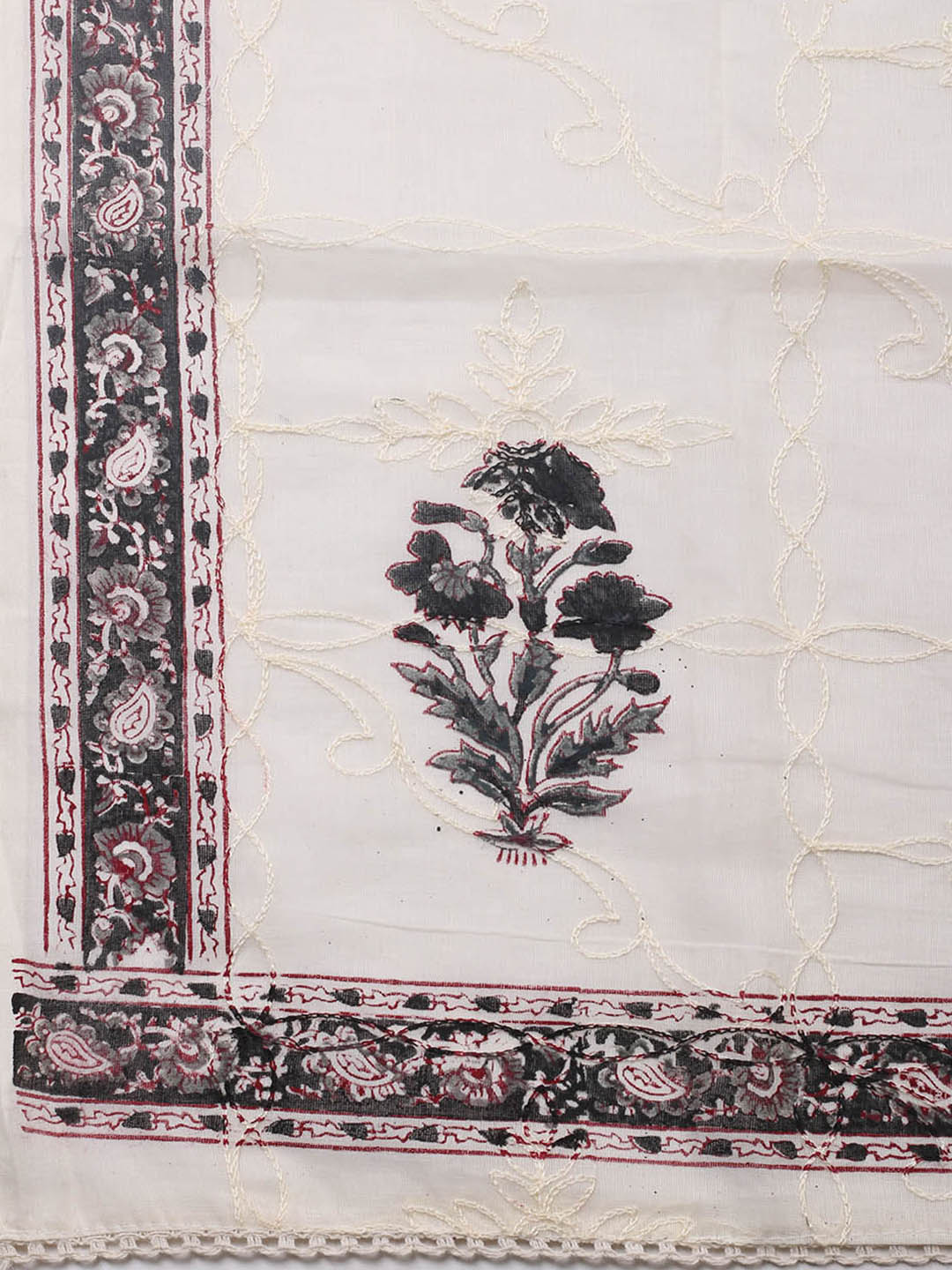 Printed Cotton Blend Unstitched Suit With Pant &amp; Dupatta