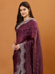 Sequence Embroidery Organza Saree