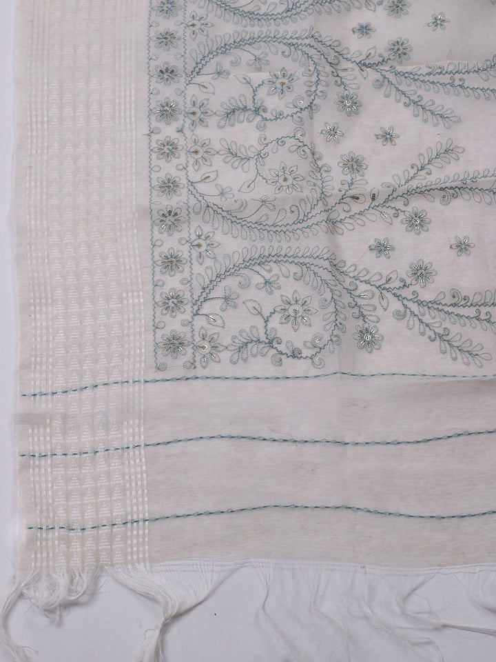 Neck Embroidered Cotton Blend Unstitched Suit With Dupatta
