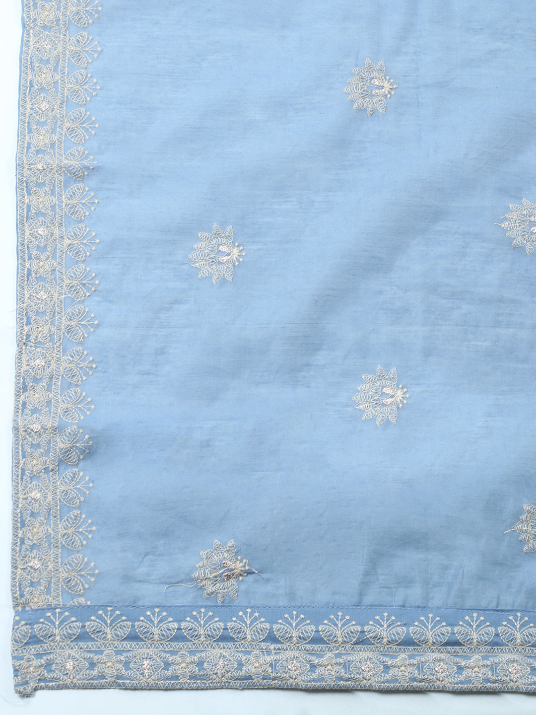 Embroidered Chanderi Unstitched Suit With Pant &amp; Dupatta