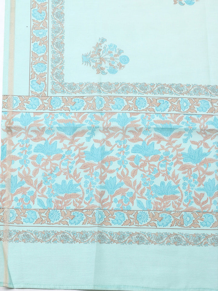 Printed Chanderi Unstitched Suit With Pant &amp; Dupatta