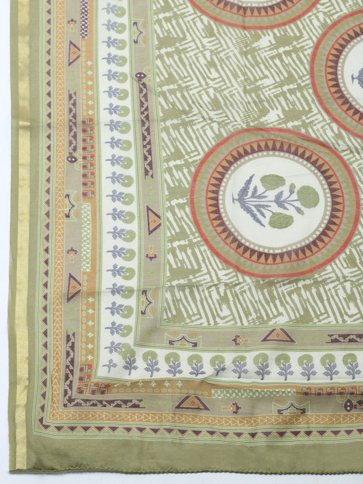 Embroidered Cotton Blend Unstitched Suit With Pant &amp; Dupatta