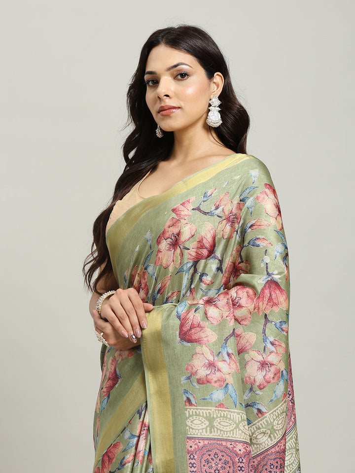 Floral Printed Art Silk Woven Saree