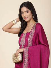 Zari Embroidered Chanderi Unstitched Suit Piece With Dupatta