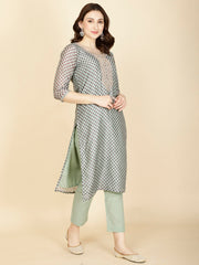 Floral Printed Chanderi Kurta With Pants