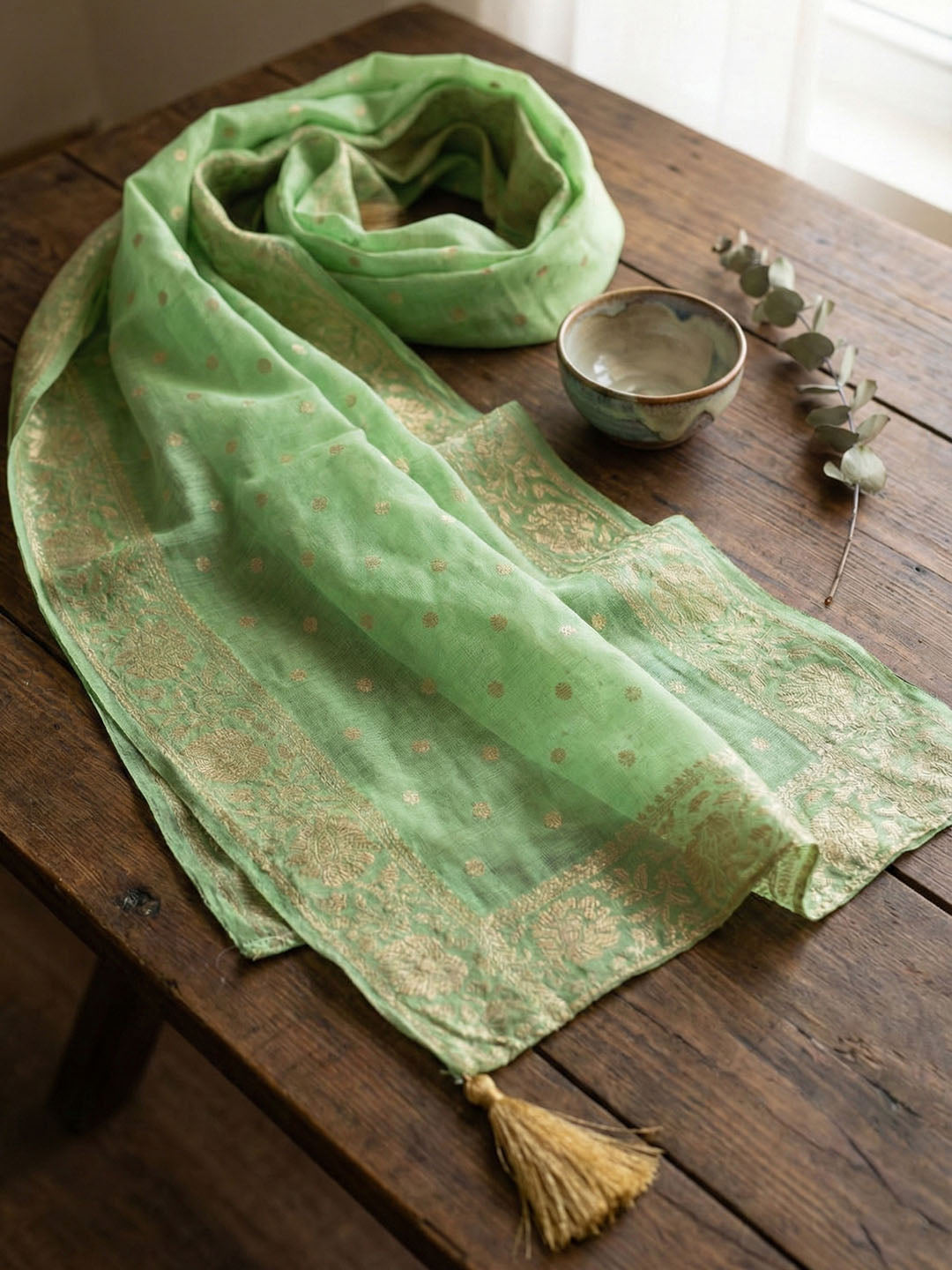 Embroidered Chanderi Unstitched Suit With Pant &amp; Dupatta