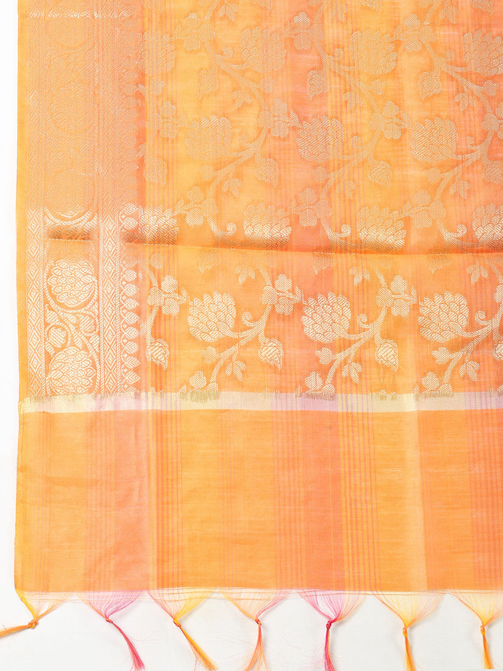 Woven Banarasi Chanderi Unstitched Suit With Dupatta