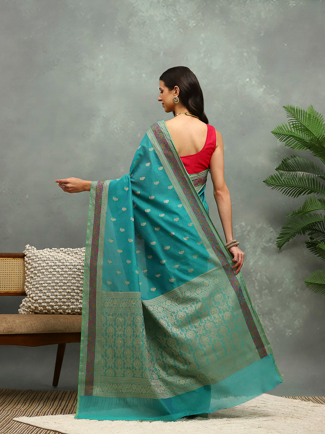 Resham Embroidered Cotton Blend Woven Saree
