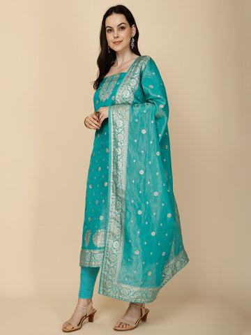 Woven Tissue Unstitched Suit Piece With Dupatta