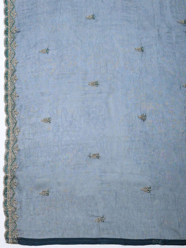 Embroidered Tissue Unstitched Suit With Pant &amp; Dupatta