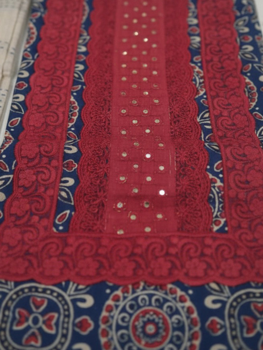 Printed Cotton Blend Unstitched Suit With Pant &amp; Dupatta