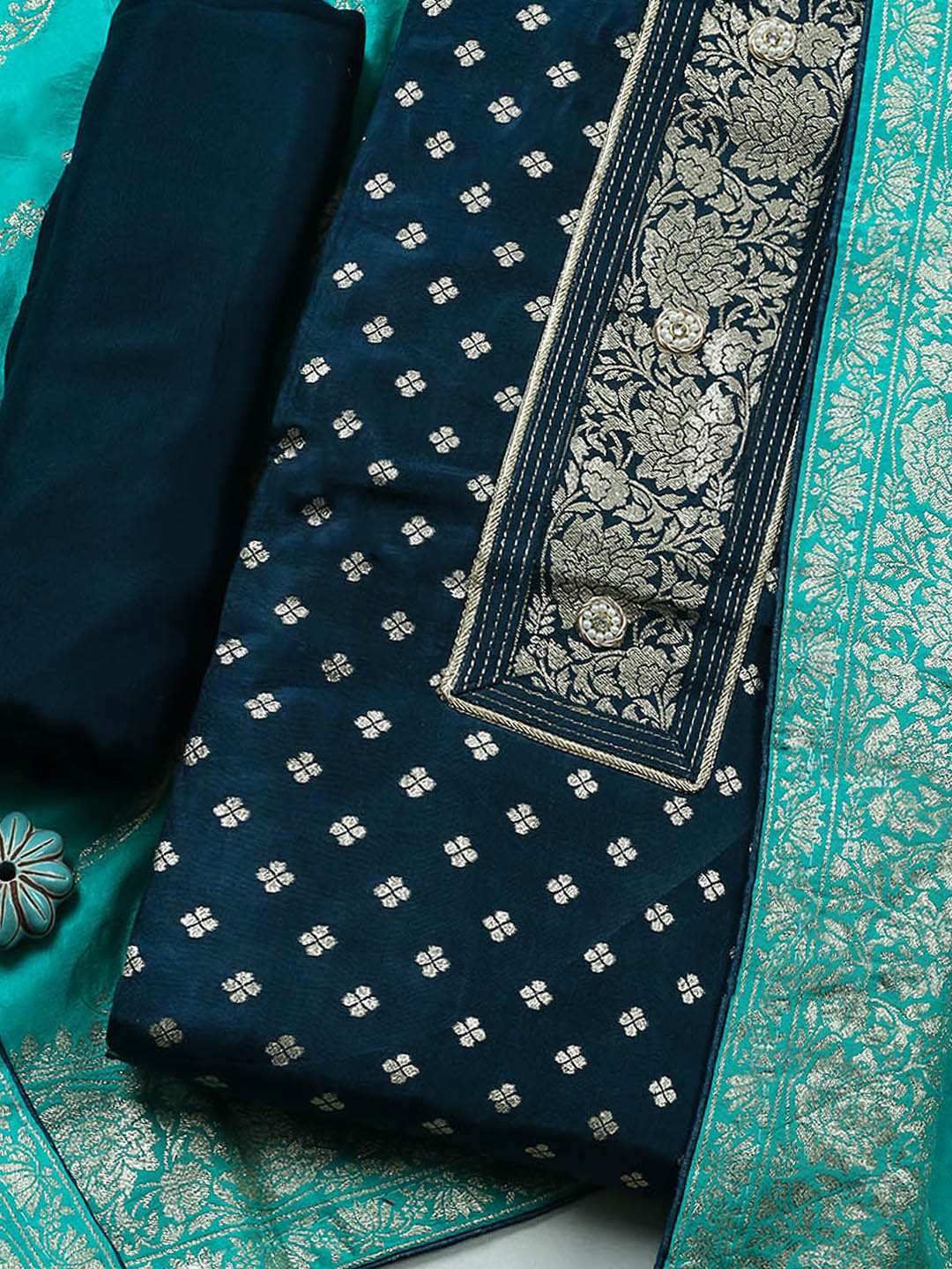 Woven Design Chanderi Unstitched Suit With Pant &amp; Dupatta