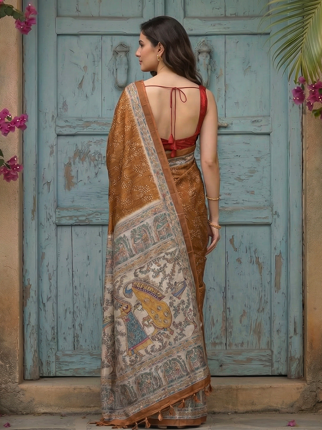 Printed Tussar Silk Saree