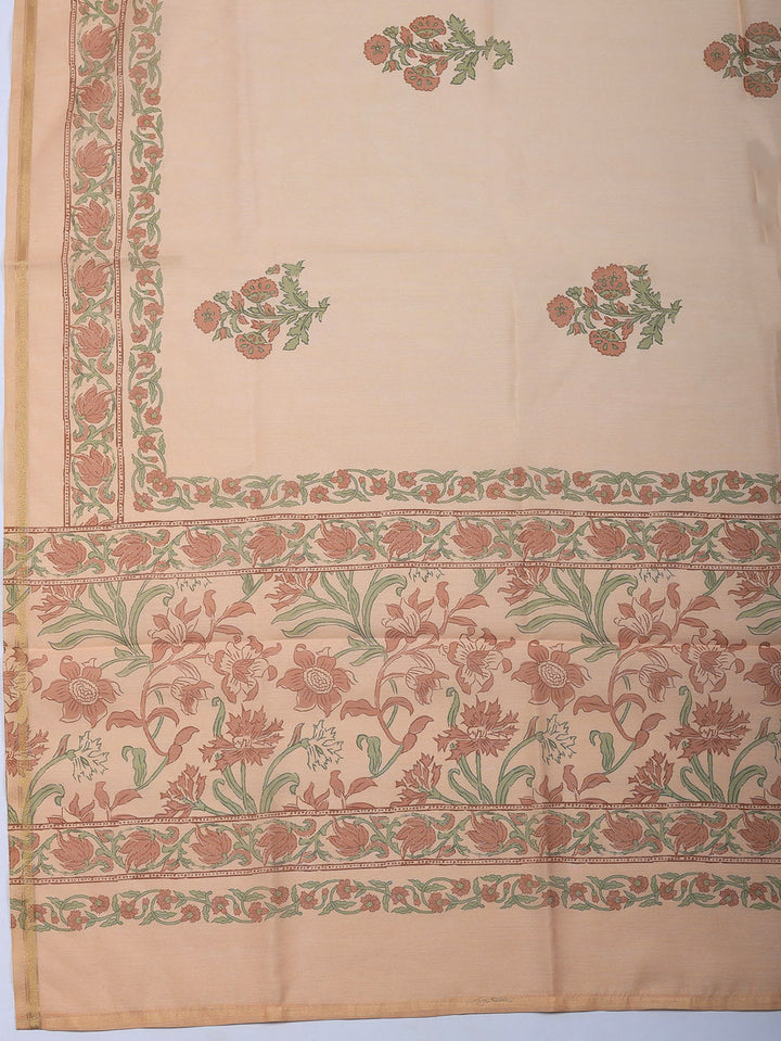 Embroidered Cotton Blend Unstitched Suit With Pant &amp; Dupatta