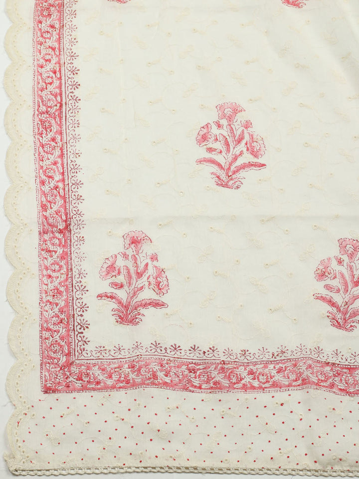 Printed Cotton Blend Unstitched Suit With Pant &amp; Dupatta
