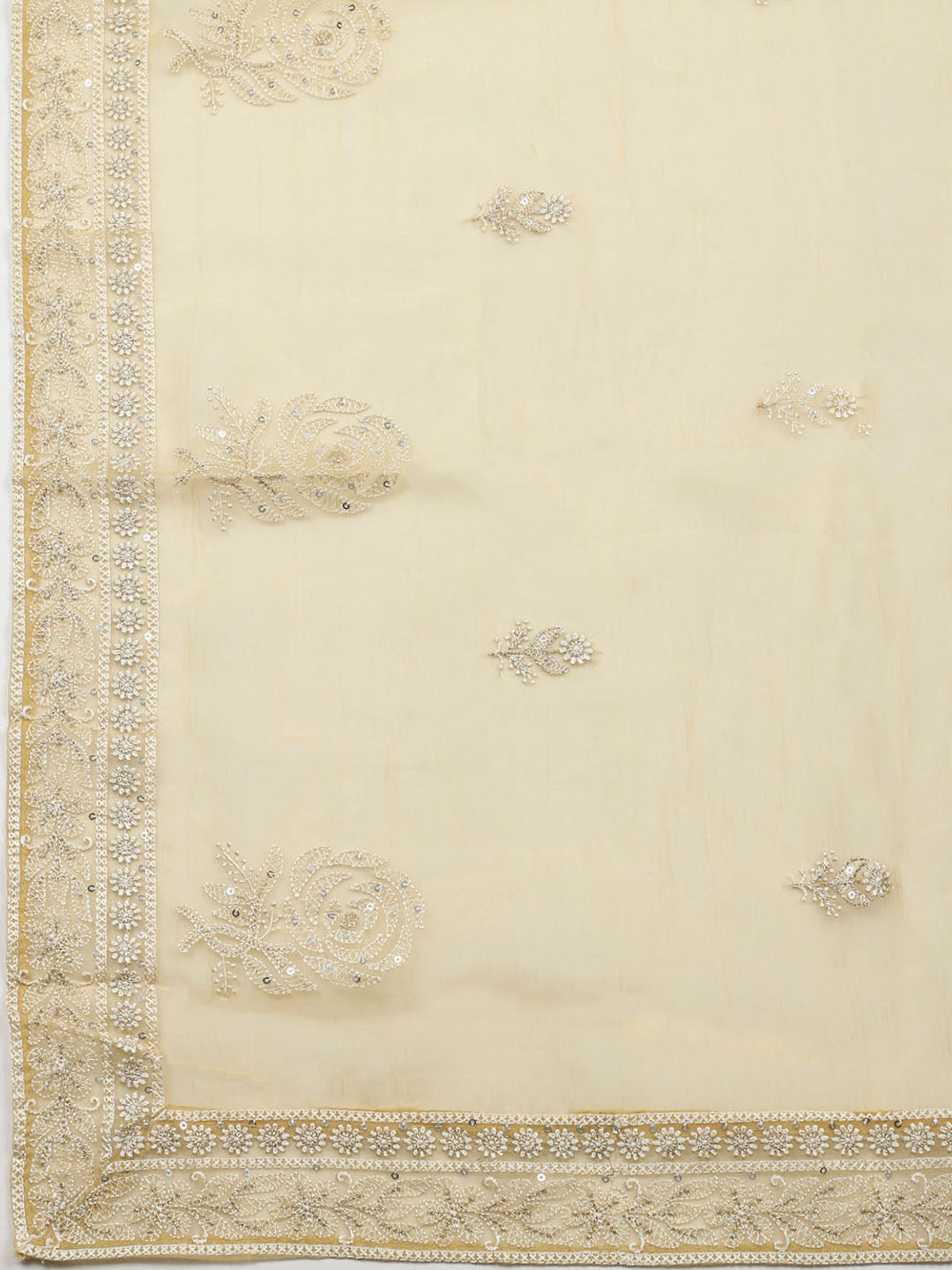 Embroidered Organza Unstitched Suit With Pant &amp; Dupatta
