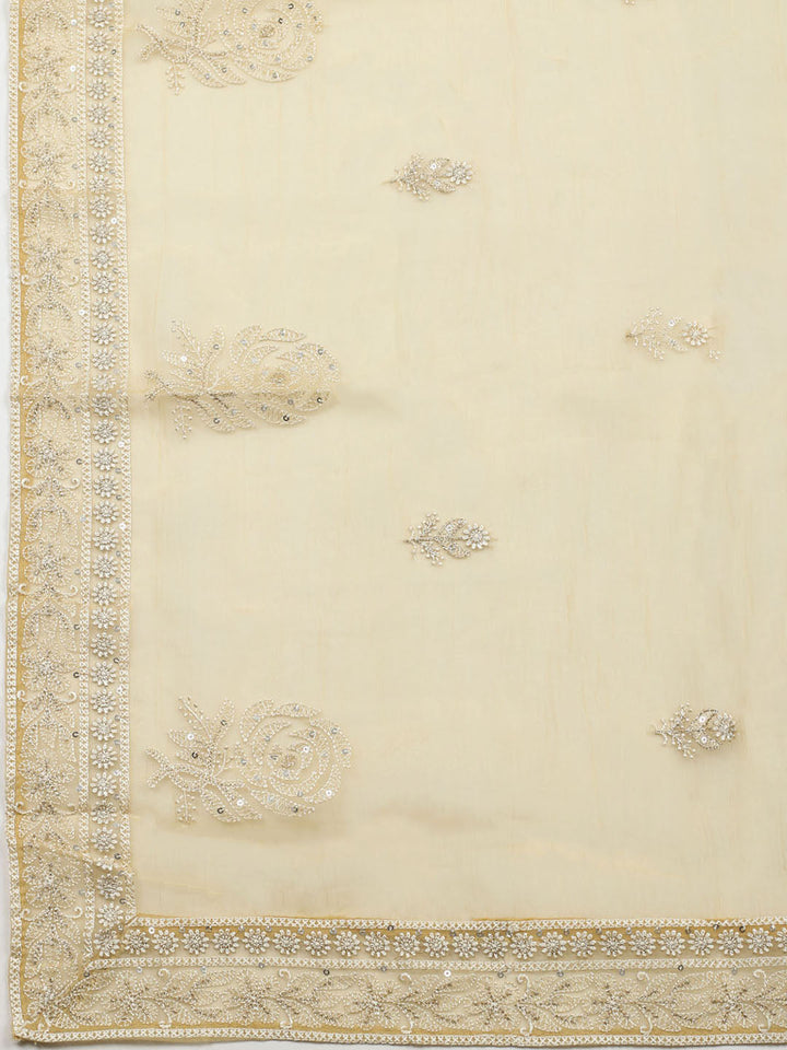 Embroidered Organza Unstitched Suit With Pant &amp; Dupatta