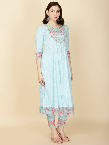 Booti Printed Cotton Kurta With Pants & Dupatta