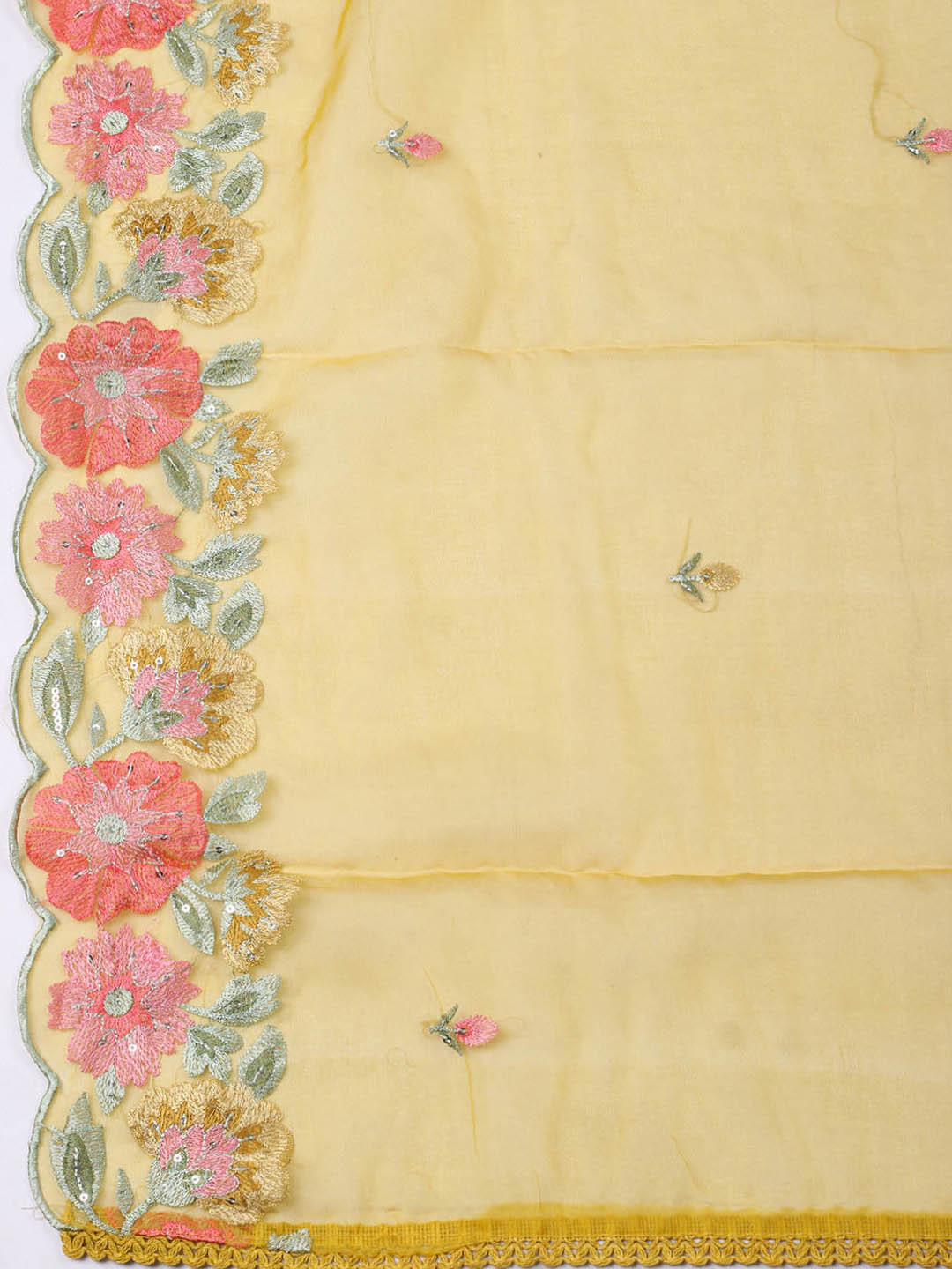 Embroidered Chanderi Unstitched Suit With Pant &amp; Dupatta