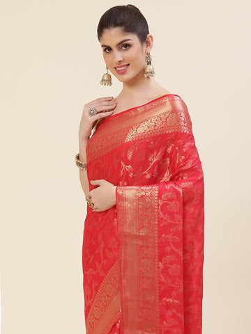 Floral Zari Jaal Crepe Plain Saree