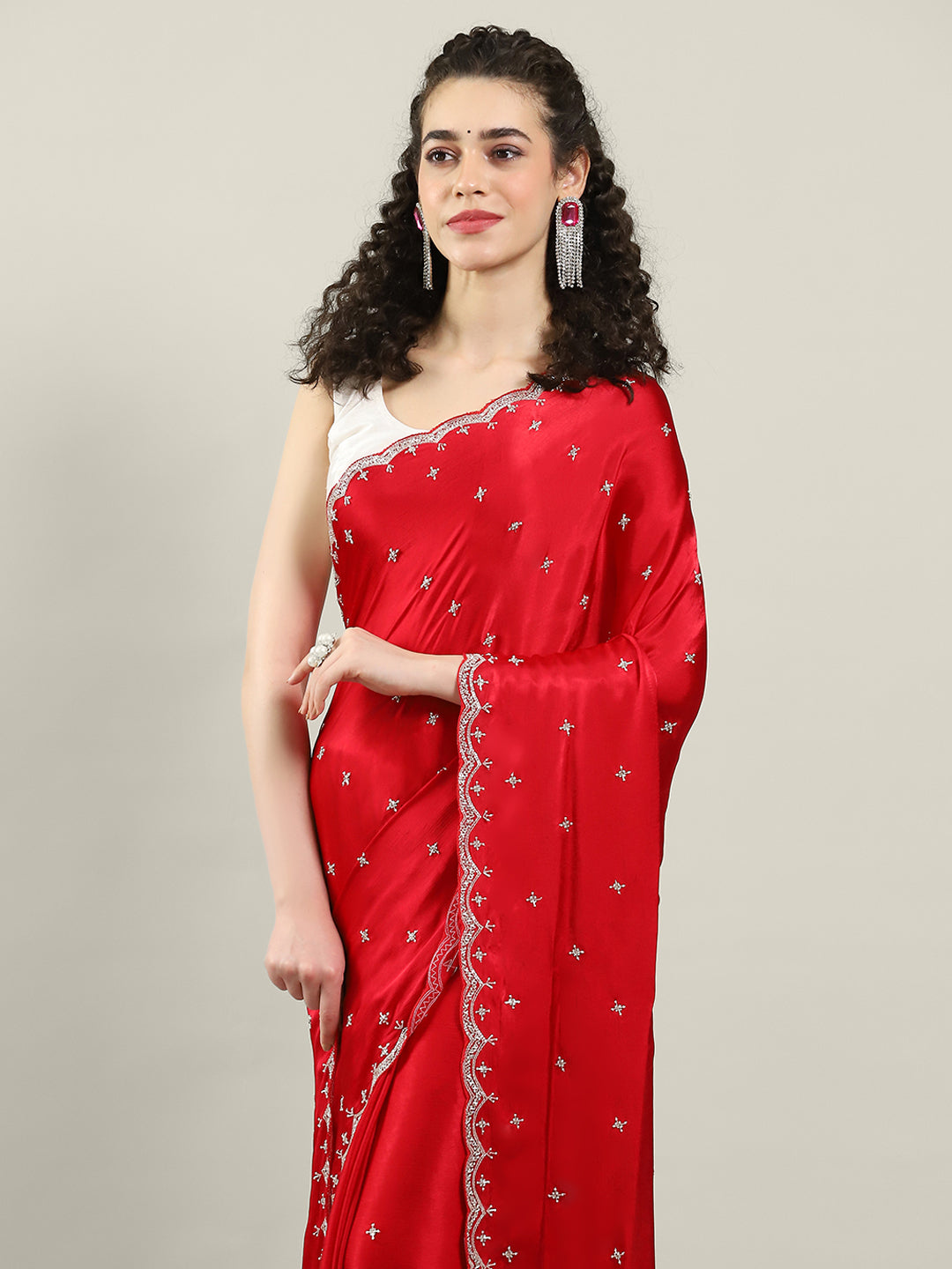 Hand Embroidery Chiffon Saree