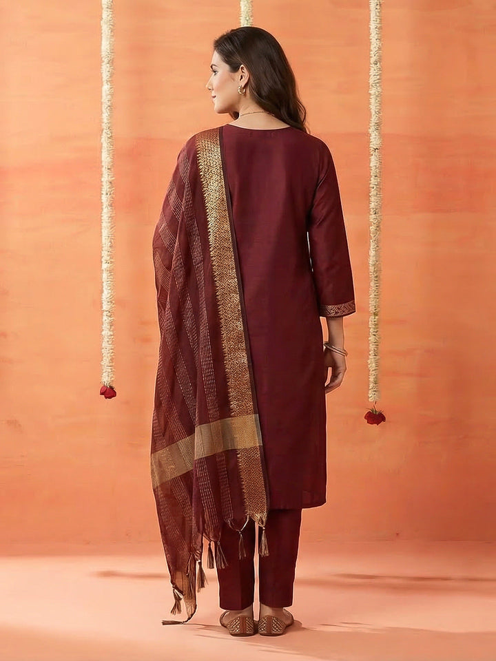 Printed Cotton Blend Kurta With Pant &amp; Dupatta