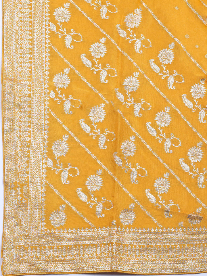 Embroidered Art Silk Unstitched Suit With Dupatta
