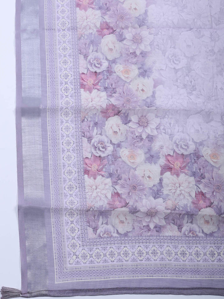 Embroidered Linen Blend Unstitched Suit With Pant &amp; Dupatta