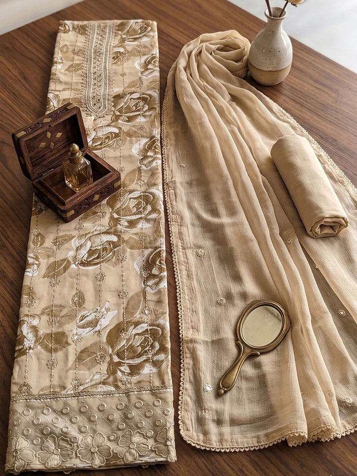 Printed Cotton Blend Unstitched Suit With Dupatta