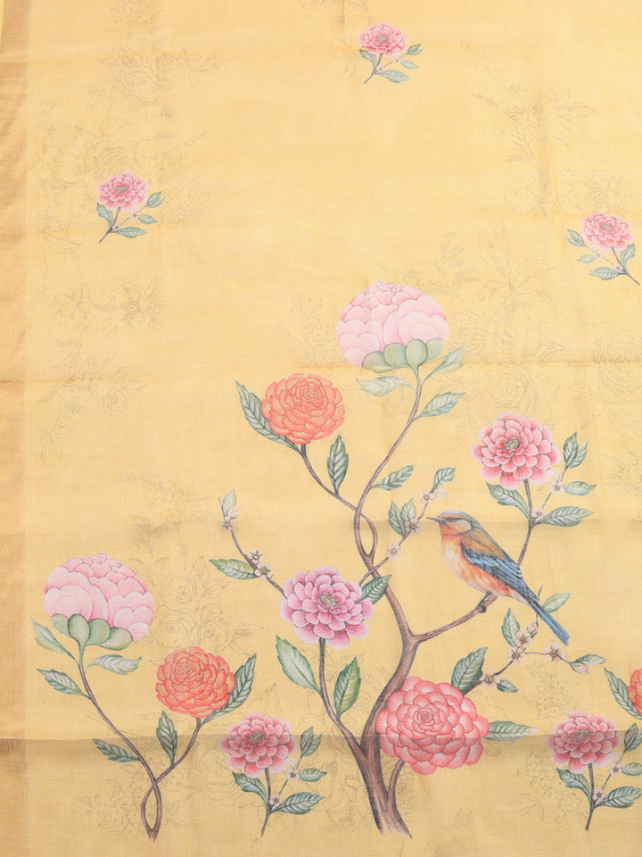 Printed Linen Blend Unstitched Suit With Pant &amp; Dupatta