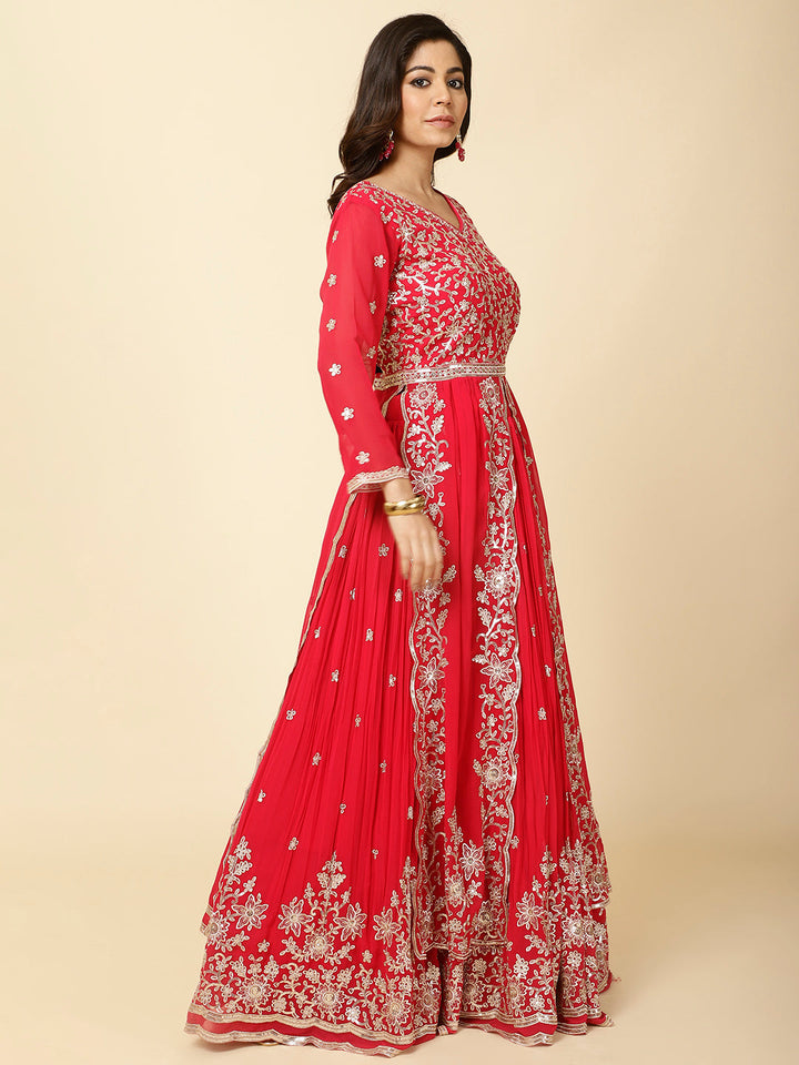 Resham Embroidery Georgette Kurta With Lehenga &amp; Dupatta