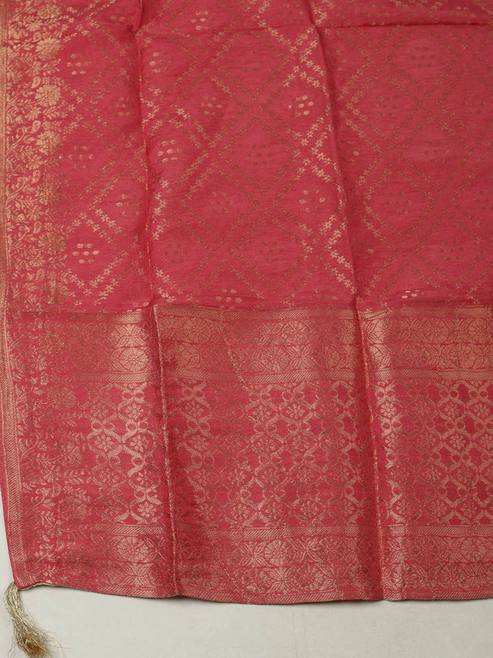 Embroidered Chanderi Unstitched Suit With Pant &amp; Dupatta