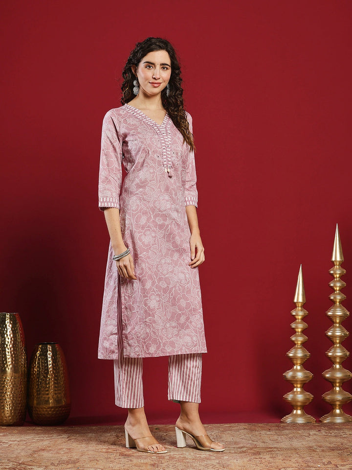 Printed Cotton Kurta With Pant &amp; Dupatta