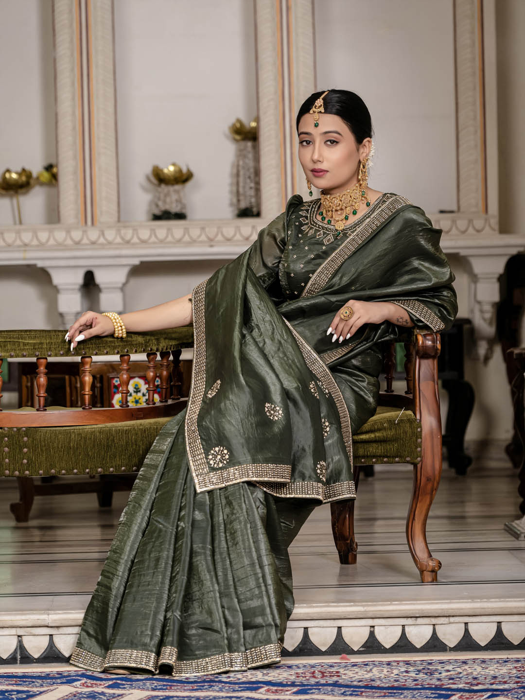 Stone Embroidery Organza Saree