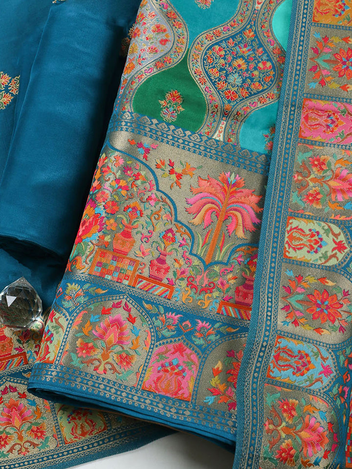 Woven Design Satin Unstitched Suit With Pant &amp; Dupatta