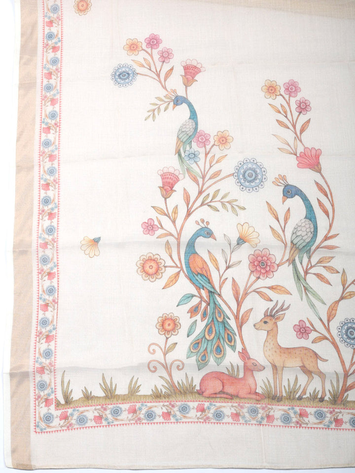 Printed Cotton Blend Unstitched Suit With Pant &amp; Dupatta