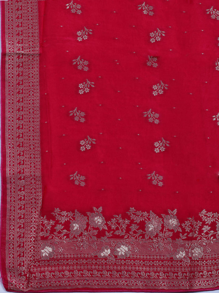Embroidered Art Silk Unstitched Suit With Dupatta