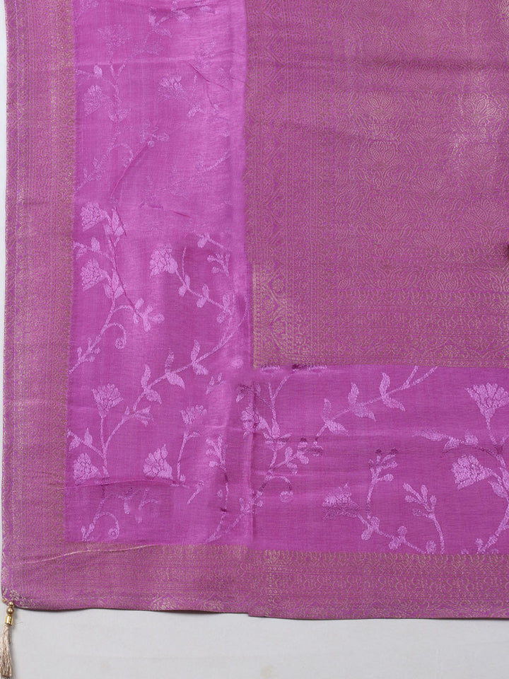 Embroidered Chanderi Unstitched Kurta With Pant &amp; Dupatta