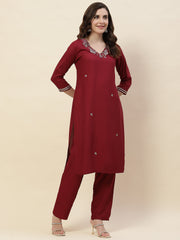 Neck Embroidery Cotton Kurta With Pants & Dupatta