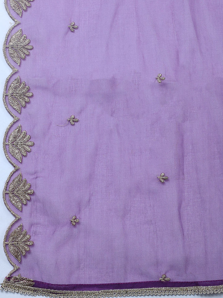 Embroidered Chanderi Unstitched Suit With Pant &amp; Dupatta