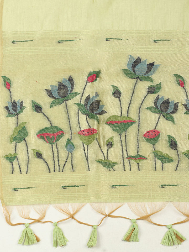 Embroidered Chanderi Unstitched Suit With Pant &amp; Dupatta