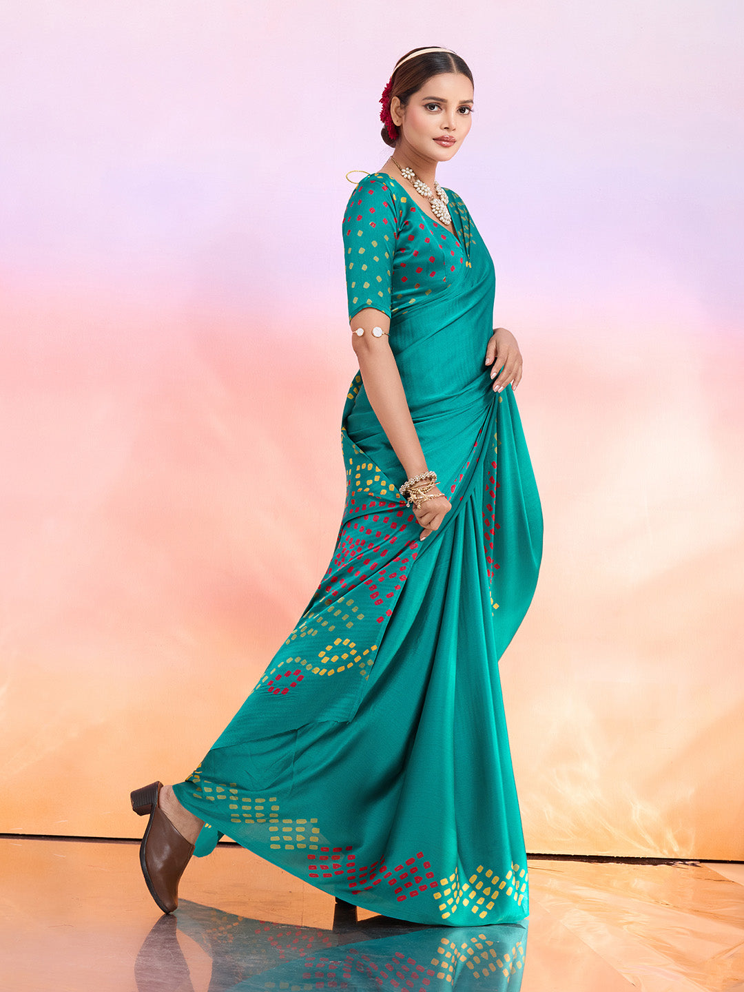 Printed Satin Saree